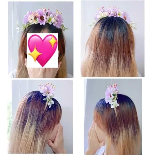 JZK Cerchietto fascia fiori margherita viola-rosa chiaro per bambina e donna per matrimonio damigella d'onore sposa miniatura 3