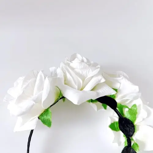 JZK Cerchietto Rose bianca Capelli Fascia Fiori per Bambina Donna per Dia De Los Muertos Halloween Matrimonio Damigella miniatura 2