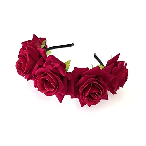 JZK Cerchietto Rose Rosse Capelli Fascia Fiori per Bambina Donna per Dia De Los Muertos Halloween Matrimonio Damigella