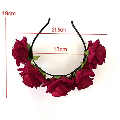 JZK Cerchietto Rose Rosse Capelli Fascia Fiori per Bambina Donna per Dia De Los Muertos Halloween Matrimonio Damigella miniatura 3