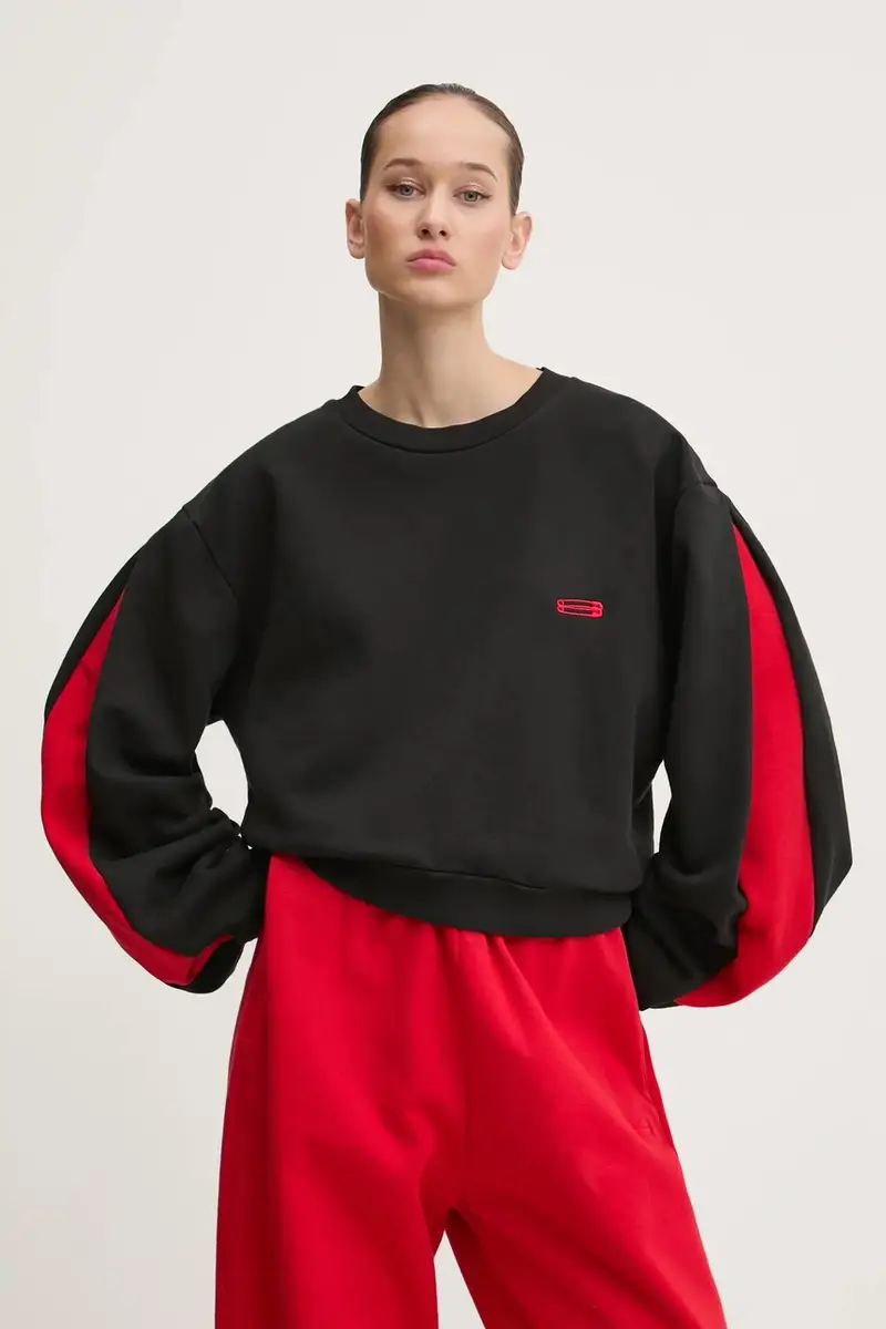 felpa in cotone donna colore nero con applicazione KLW55002TJF01PX miniatura 4