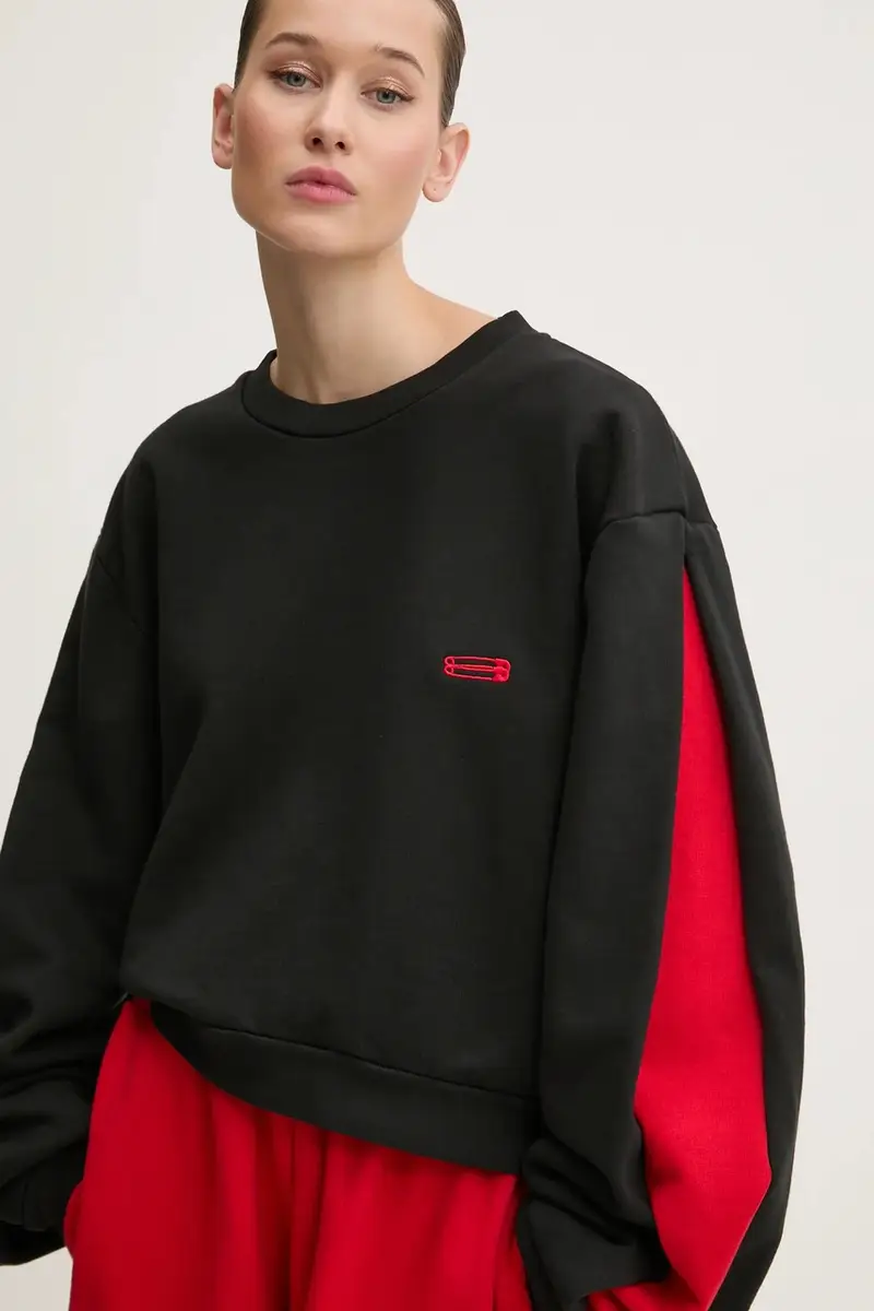 felpa in cotone donna colore nero con applicazione KLW55002TJF01PX miniatura 5