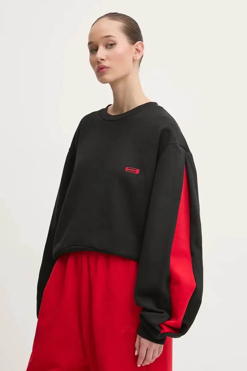 felpa in cotone donna colore nero con applicazione KLW55002TJF01PX