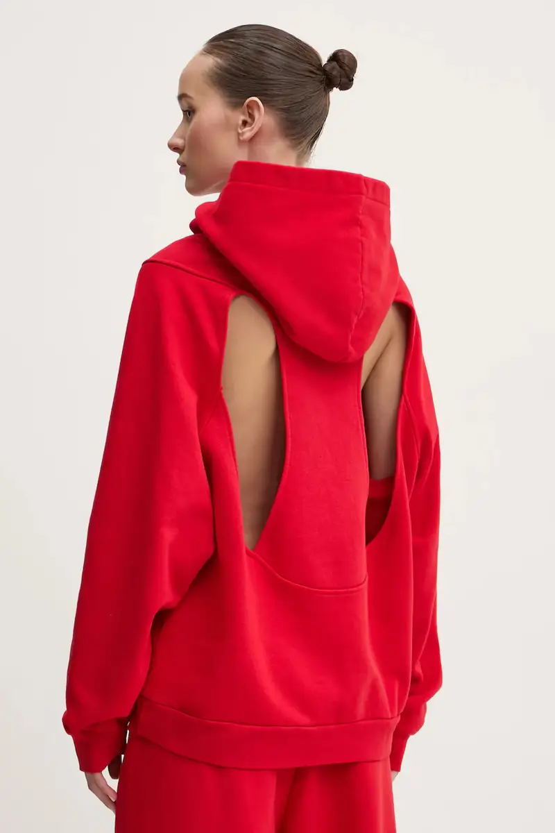 felpa in cotone donna colore rosso con cappuccio KLW55001TJF01PX