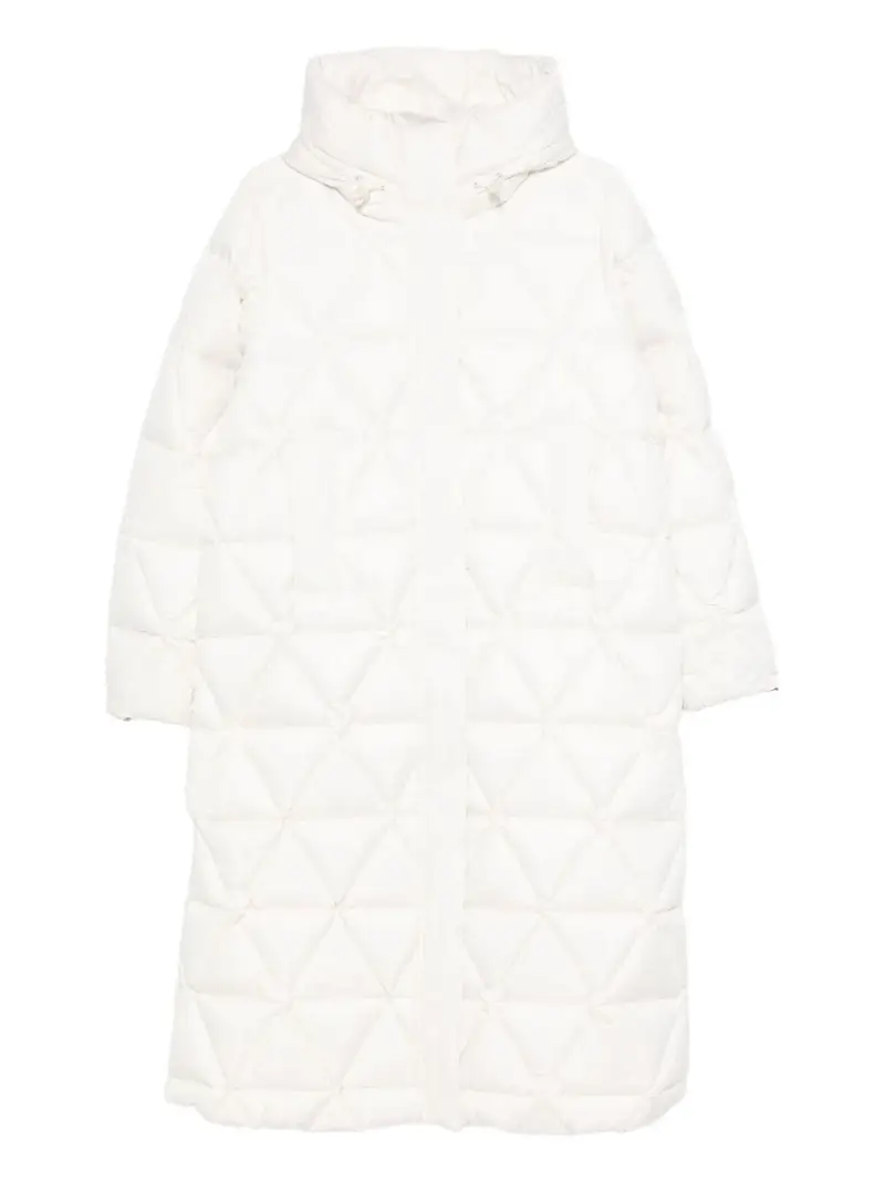 Cappotto Imbottito con Cappuccio e Zip Nascosta Bianco