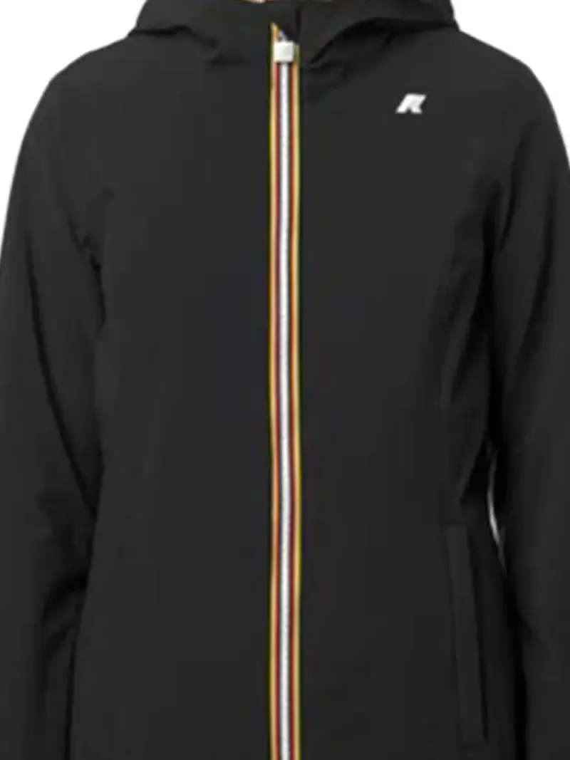 Cappotto nero con cappuccio e zip a doppio cursore miniatura 2