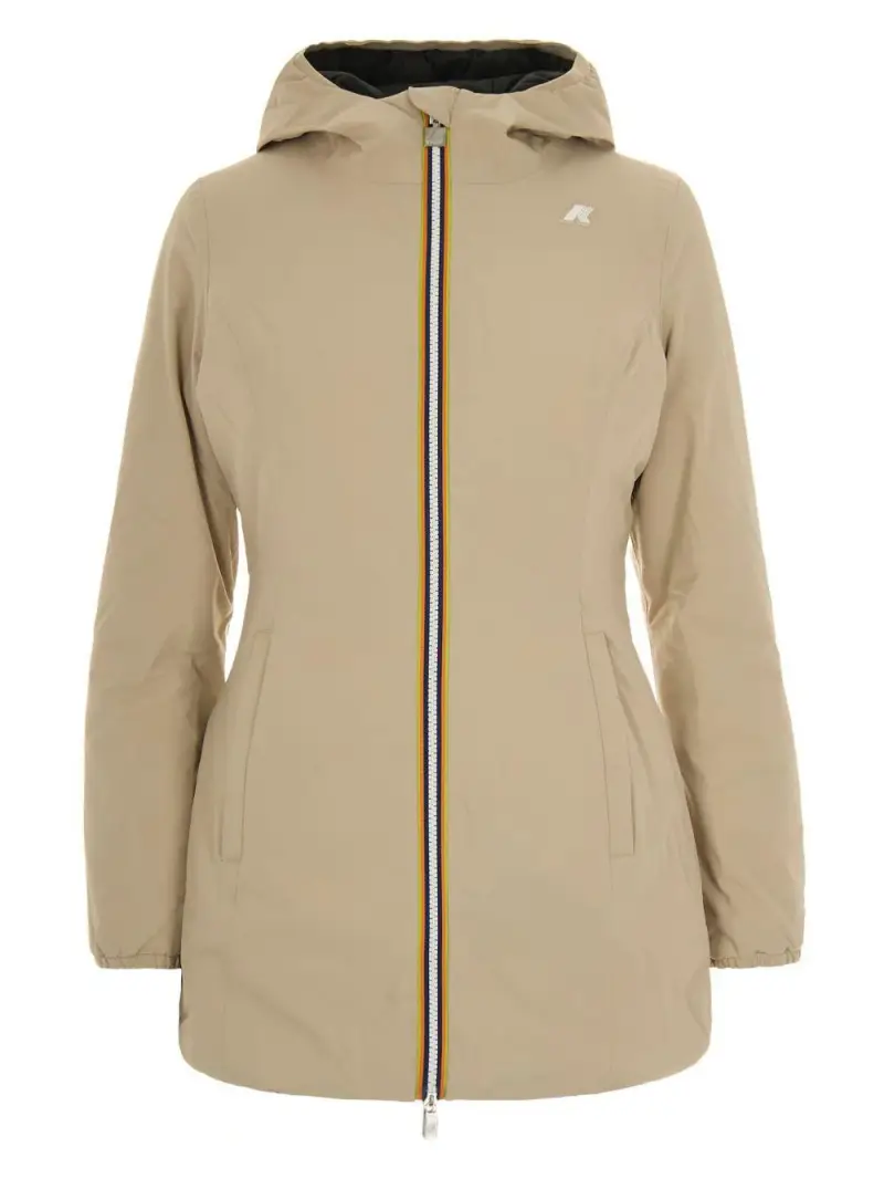 Giacca Trapuntata con Cappuccio e Zip Beige