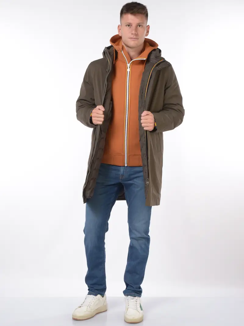 giaccone da uomo K Way lungo con cappuccio MARRON miniatura 2