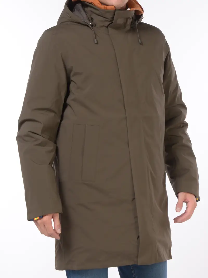 giaccone da uomo K Way lungo con cappuccio MARRON