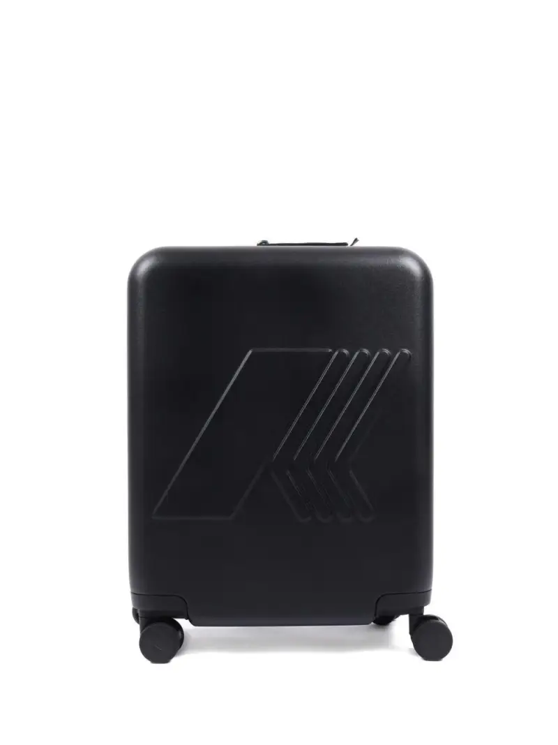 Valigia con Logo Goffrato e Quattro Ruote Nero
