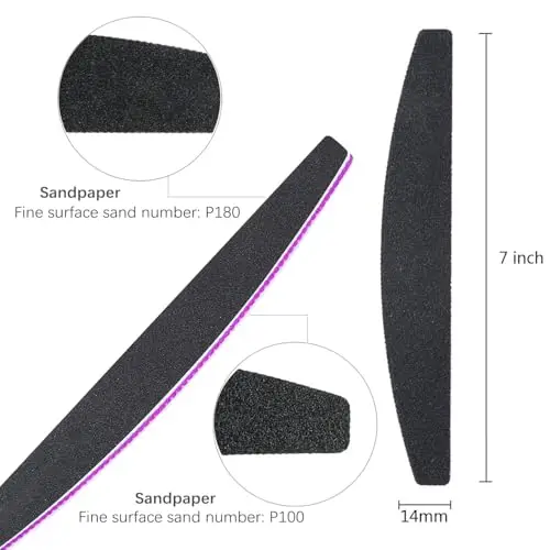 Kafeiya 5 Pezzi Lima per Unghie 100/180, Professionali Lavabile a Doppia Faccia, Mezza luna Bilaterale Strumenti per la miniatura 2