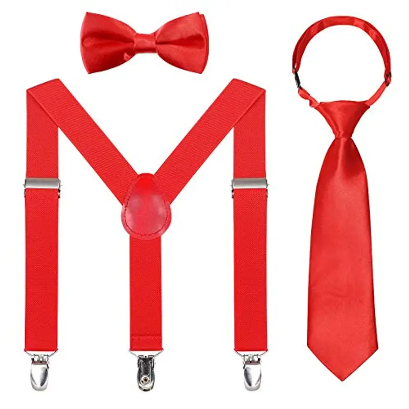 Kajeer Set bretelle e papillon per neonati - Bretelle elastiche regolabili con papillon Se per 6 mesi - 13 anni (Rosso,