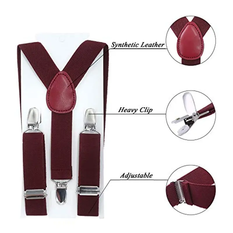 Kajeer Set bretelle e papillon per neonati - Bretelle elastiche regolabili con papillon Se per 6 mesi - 13 anni (Vino miniatura 2