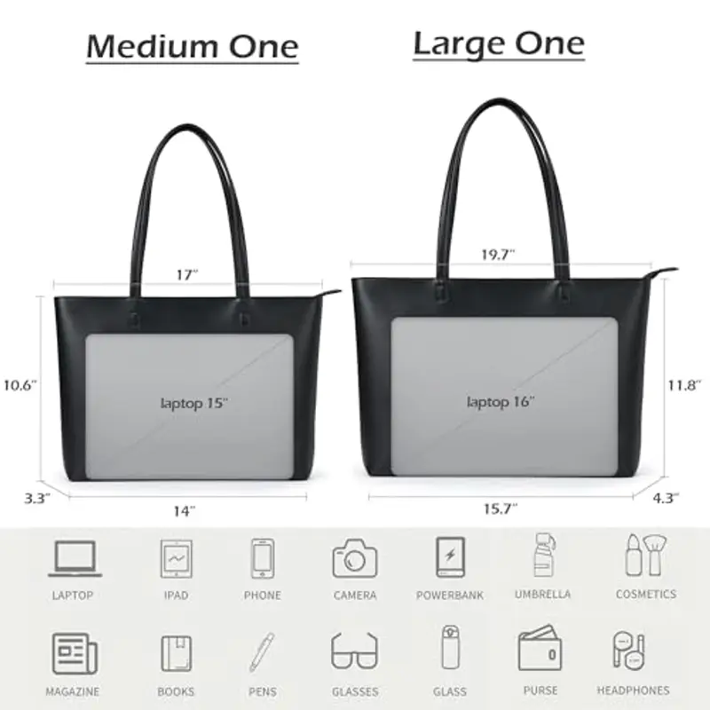 KALIDI, Borsa larga da donna, con cerniera, impermeabile, in poliuretano, per lavoro, scuola, viaggi, uso quotidiano miniatura 2