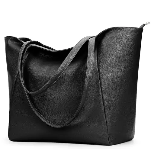KALIDI Grande borsa tote da donna in pelle PU con cerniera per lavoro, shopping, scuola, viaggi, Nero