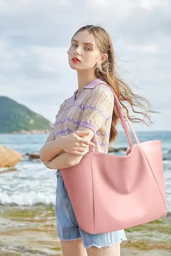 KALIDI Grande borsa tote in pelle vegana casual con cerniera borsa da lavoro Weekender Hobo per le donne 23L borsa da miniatura 3