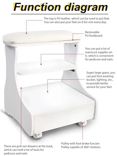 Kalolary Riposo del piede di pedicure, Piede manicure riposati con ruote in pelle di bellezza di bellezza di bellezza miniatura 3