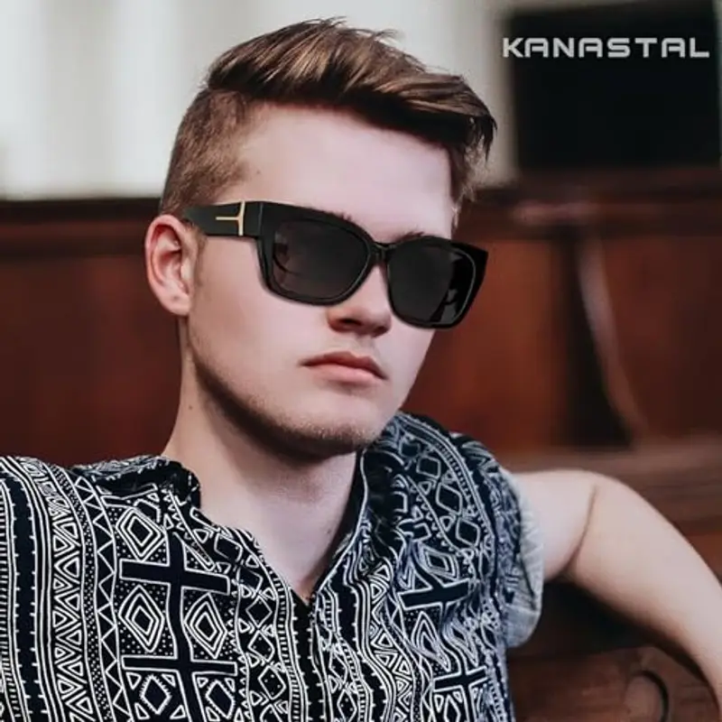 KANASTAL Sovraocchiali da Sole Donna Polarizzati Neri Scuri Uomo UV400 Sovrapponibili sopra Occhiali Vintage Quadrati Alla Moda Black Sunglasses Fit over Glasses -Nero Lucido miniatura 2