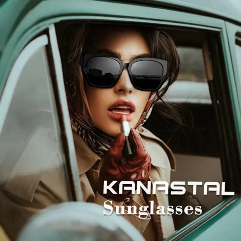 KANASTAL Sovraocchiali da Sole Donna Polarizzati Neri Scuri Uomo UV400 Sovrapponibili sopra Occhiali Vintage Quadrati Alla Moda Black Sunglasses Fit over Glasses -Nero Lucido miniatura 3