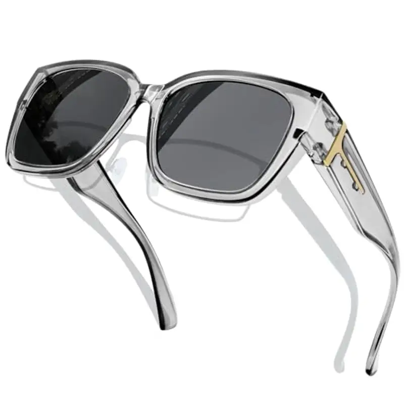 KANASTAL Sovraocchiali da Sole Montatura Grigi Trasparenti Neri Polarizzati UV400 sopra Occhiali Donna Uomo Quadrati Moda Vintage Black Sunglasses -Cornice Grigi