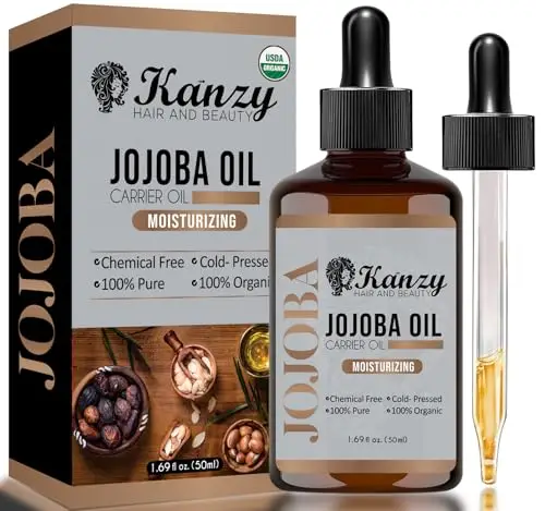 Kanzy olio di jojoba biologico spremuto a freddo, puro olio di jojoba per capelli, unghie, ciglia e sopracciglia