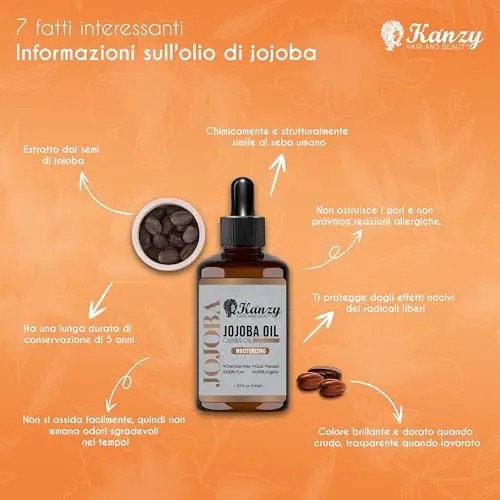Kanzy olio di jojoba biologico spremuto a freddo, puro olio di jojoba per capelli, unghie, ciglia e sopracciglia miniatura 2