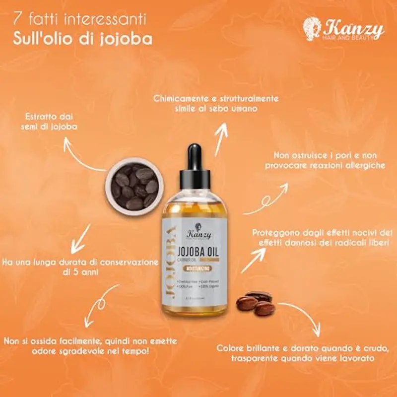 Kanzy Olio di Jojoba Puro Biologico 100% Naturale Pressato a Freddo 120ml Non Raffinato Vegan Jojoba Oil Trattamento per Capelli e Cuoio Capelluto miniatura 2