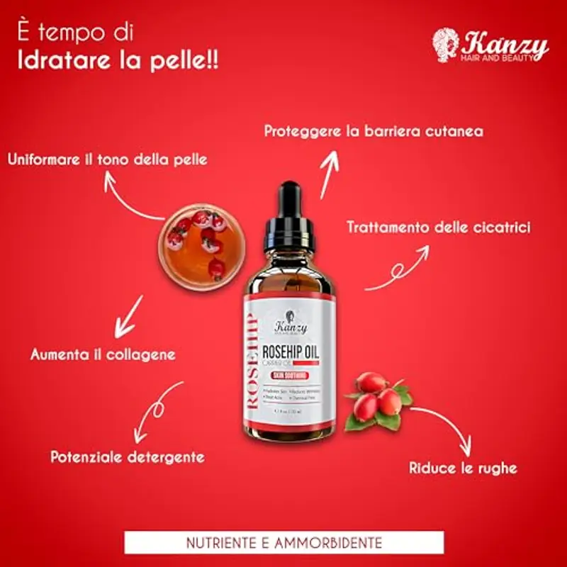 Kanzy Olio di Rosa Mosqueta Puro al 100% Bio 120ml Olio di Rosa Canina Biologico, Spremuto a Freddo, Vegano e Non Raffinato Rosehip Oil per Viso, Corpo, Capelli, Pelle, e Mani miniatura 2