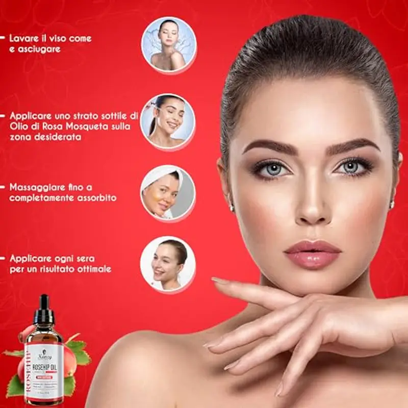 Kanzy Olio di Rosa Mosqueta Puro al 100% Bio 120ml Olio di Rosa Canina Biologico, Spremuto a Freddo, Vegano e Non Raffinato Rosehip Oil per Viso, Corpo, Capelli, Pelle, e Mani miniatura 3