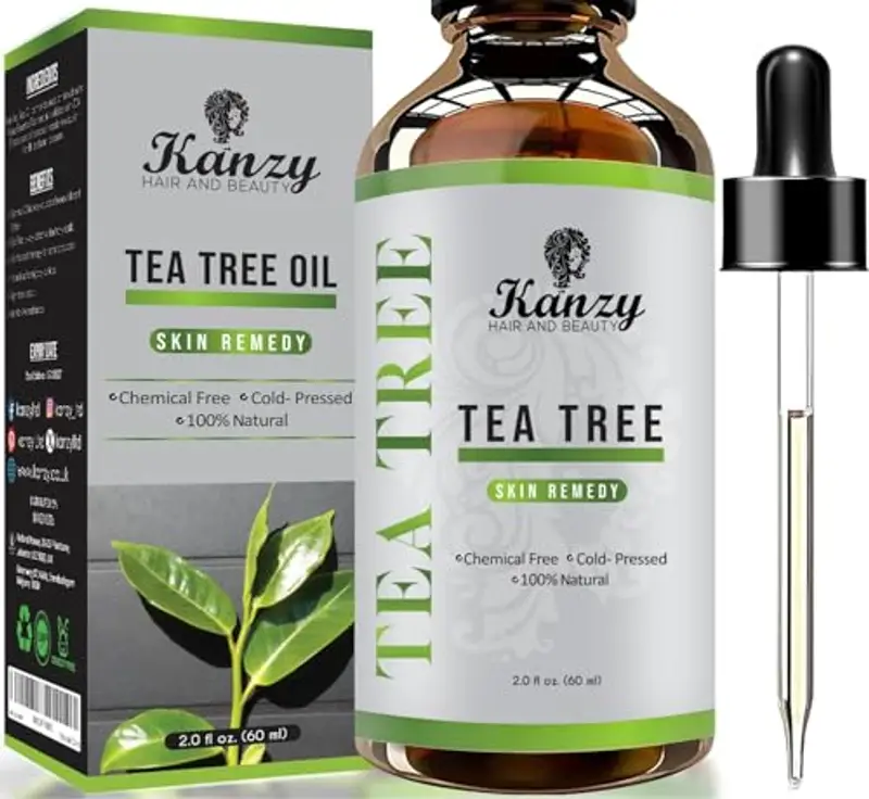 Kanzy Tea Tree Oil 60ml Olio di Albero Del Tè per Viso, Corpo, Unghie, Capelli e Aromaterapia Diffusore, Olio Essenziale Tea Tree Biologico