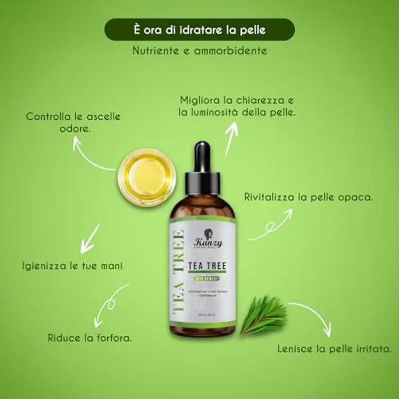 Kanzy Tea Tree Oil 60ml Olio di Albero Del Tè per Viso, Corpo, Unghie, Capelli e Aromaterapia Diffusore, Olio Essenziale Tea Tree Biologico miniatura 2