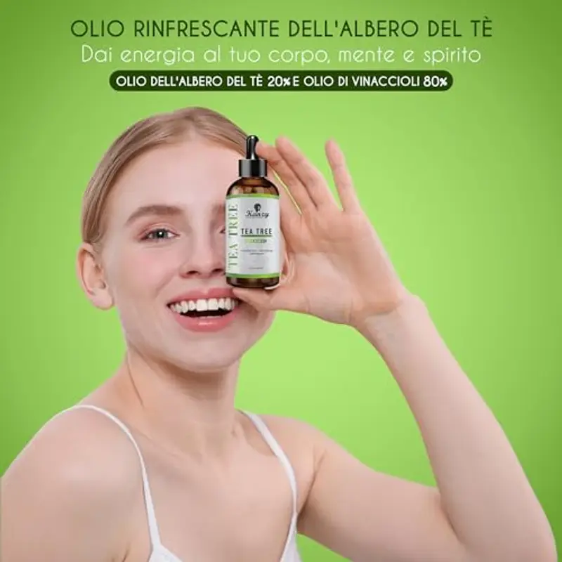 Kanzy Tea Tree Oil 60ml Olio di Albero Del Tè per Viso, Corpo, Unghie, Capelli e Aromaterapia Diffusore, Olio Essenziale Tea Tree Biologico miniatura 3