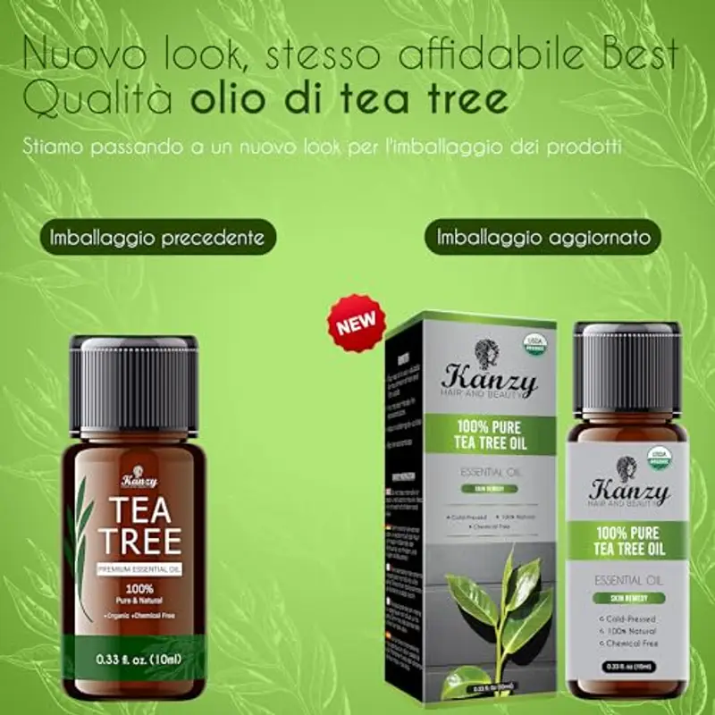 Kanzy Tea Tree Oil Puro 100%, Olio di Albero Del Tè 10ml per Viso, Corpo, Unghie, Capelli e Aromaterapia Diffusore, Tee Tree Olio Essenziale Puro miniatura 2