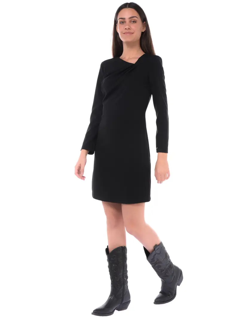 abito corto da donna Kaos in tessuto tecnico con drappeggio NERO miniatura 2