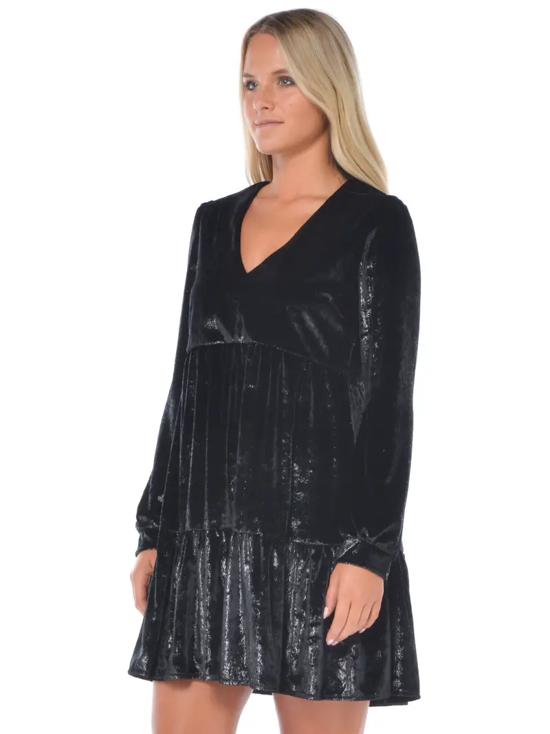 abito corto donna Kaos in velluto a balze NERO