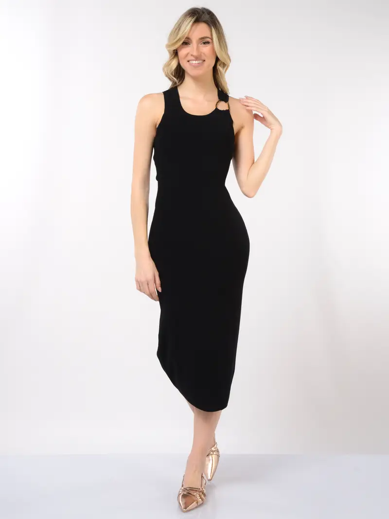 abito lungo da donna Kaos in maglia con dettaglio in metallo NERO miniatura 2