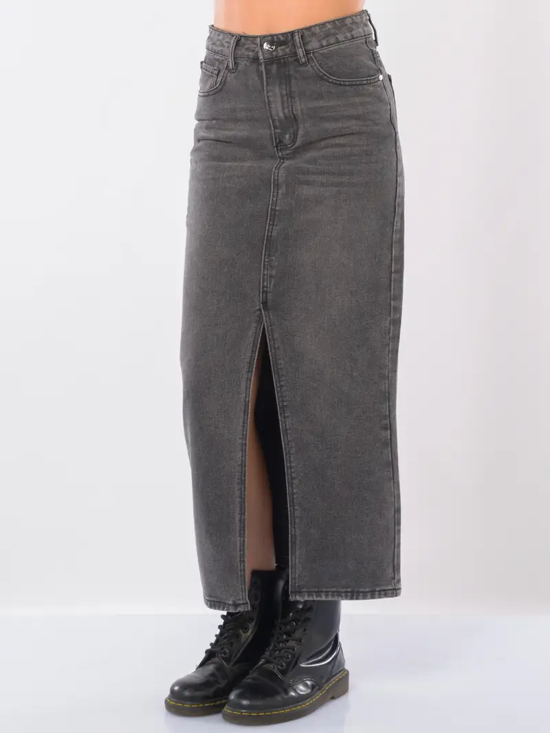 gonna lunga da donna Kaos in denim con lavaggio grigio