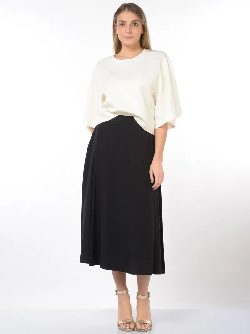 gonna lunga da donna Kaos in misto lino con pieghe frontali NERO miniatura 2