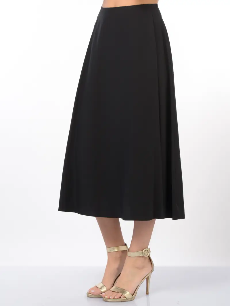 gonna lunga da donna Kaos in misto lino con pieghe frontali NERO