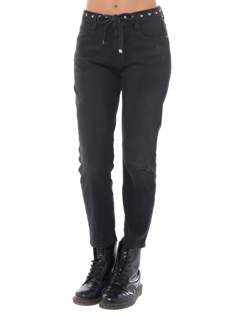 jeans da donna Kaos boyfriend con rotture NERO