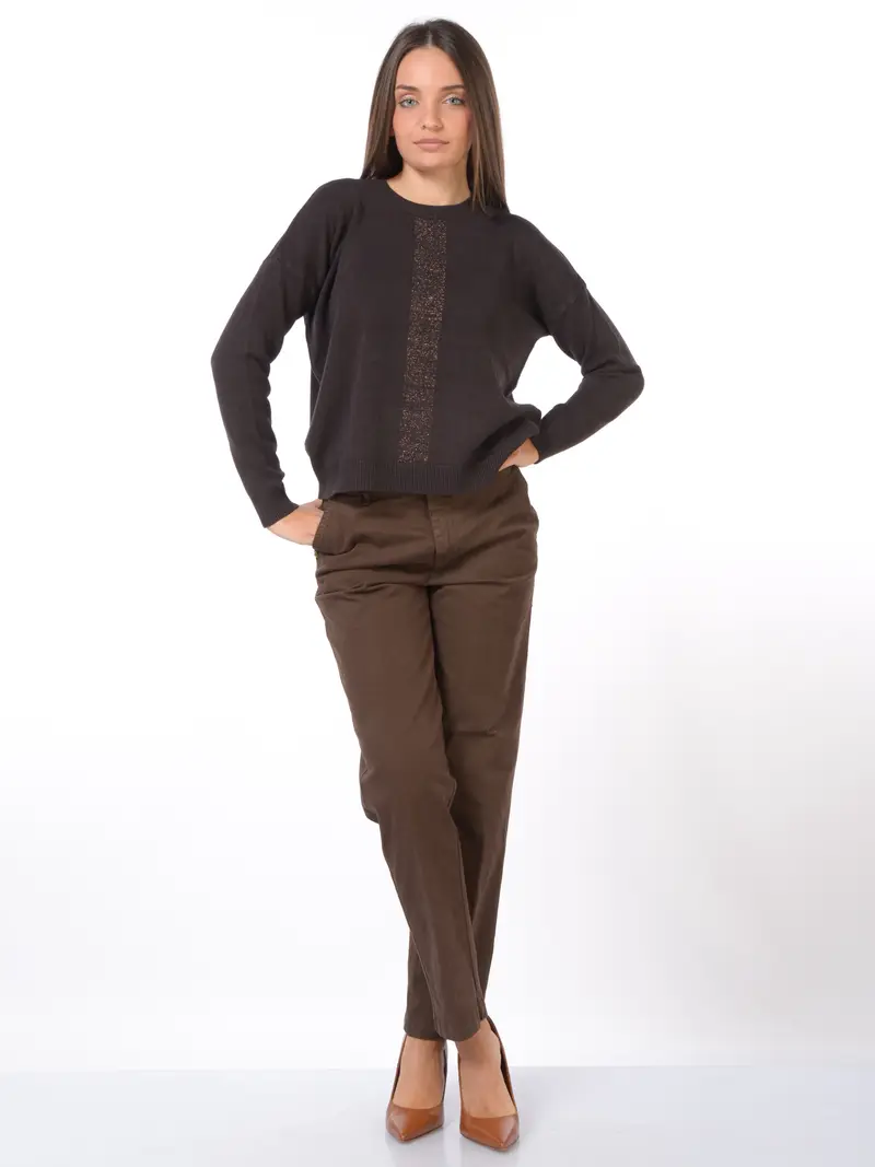 maglia da donna Kaos girocollo banda lurex MARRON miniatura 2