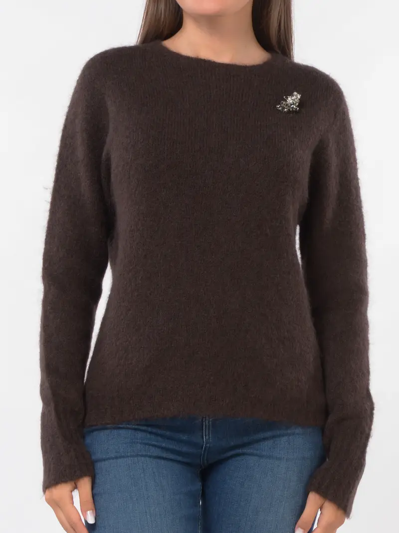 maglia da donna Kaos Jeans a girocollo con spille gioiello MARRON