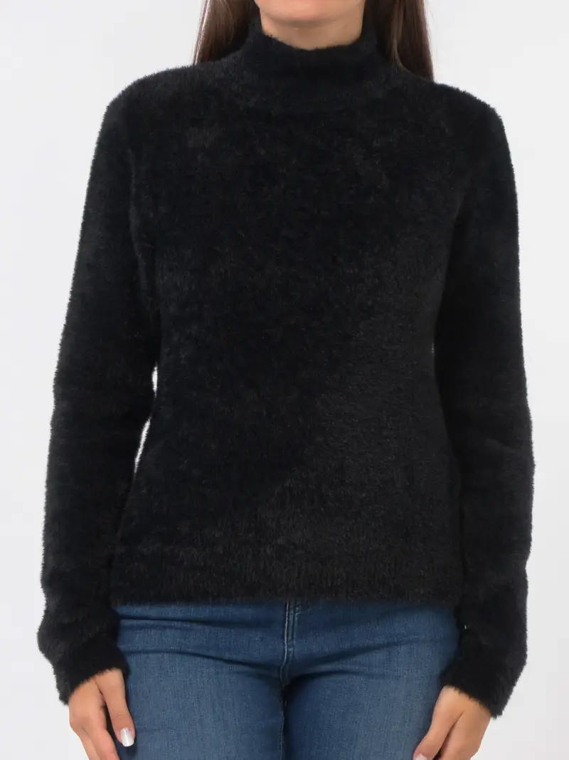 maglia da donna Kaos Jeans effetto peluche a lupetto NERO