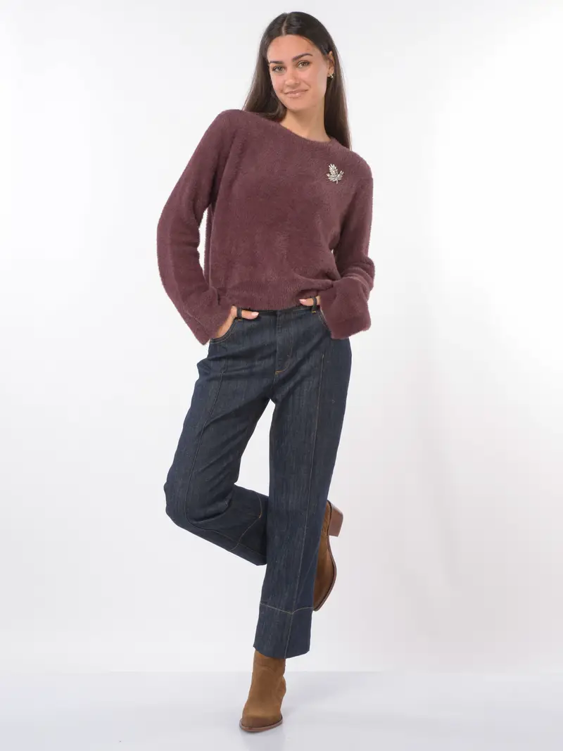 maglia da donna Kaos Jeans effetto peluche con spilla gioiello Rosso miniatura 2