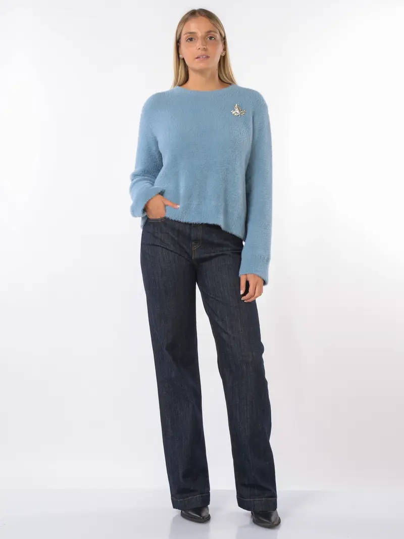 maglia da donna Kaos Jeans effetto peluche con spilla gioiello TURCHESE miniatura 2