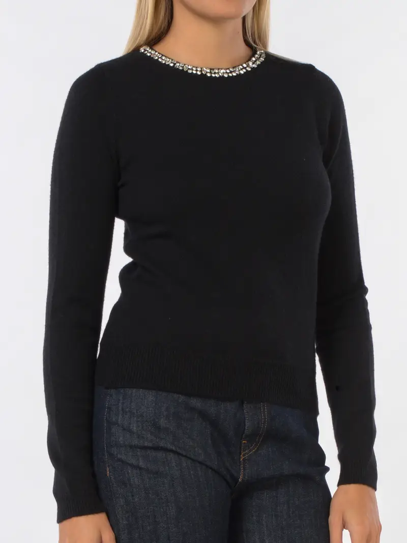 maglia da donna Kaos Jeans girocollo con applicazioni NERO