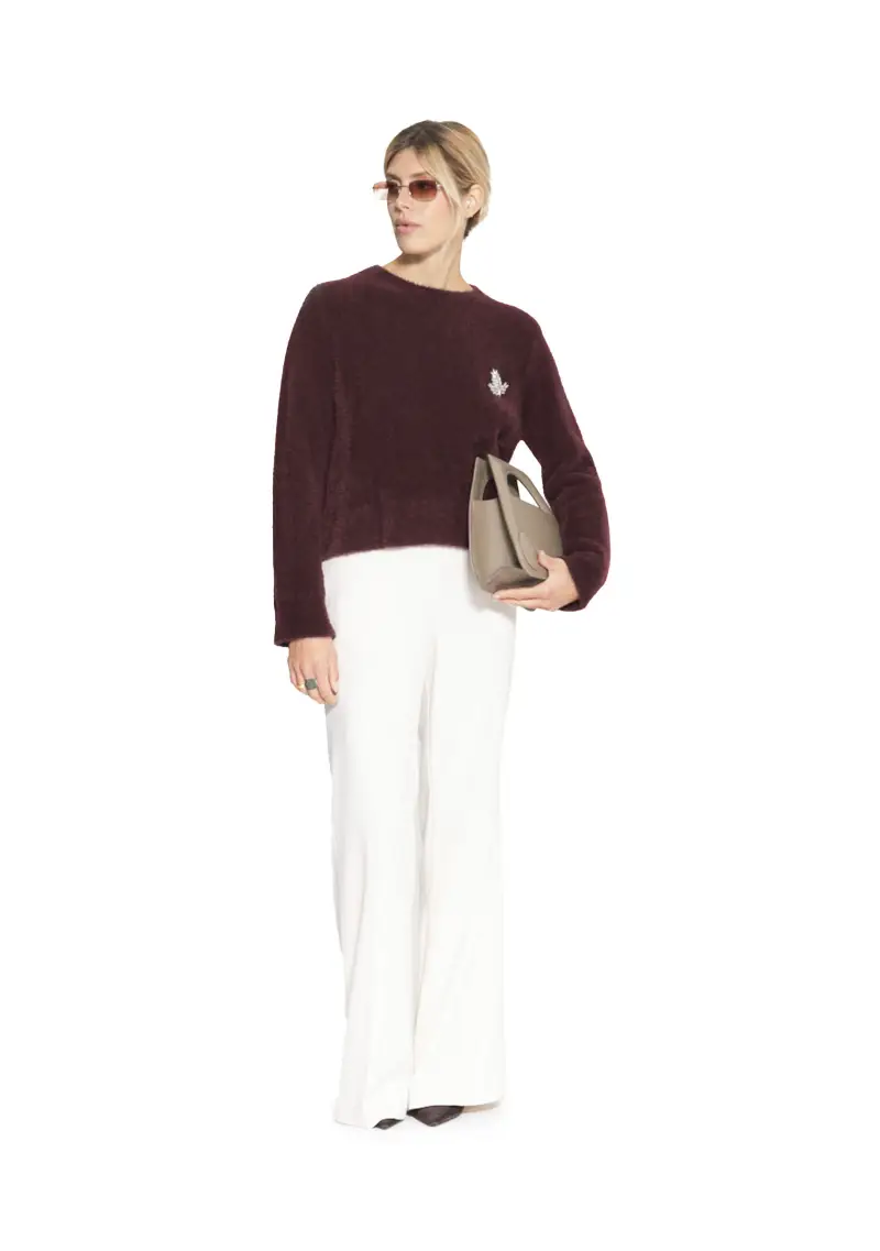 Kaos Maglione Donna Bordeaux in Eco-Fur con Spilla Gioiello miniatura 2