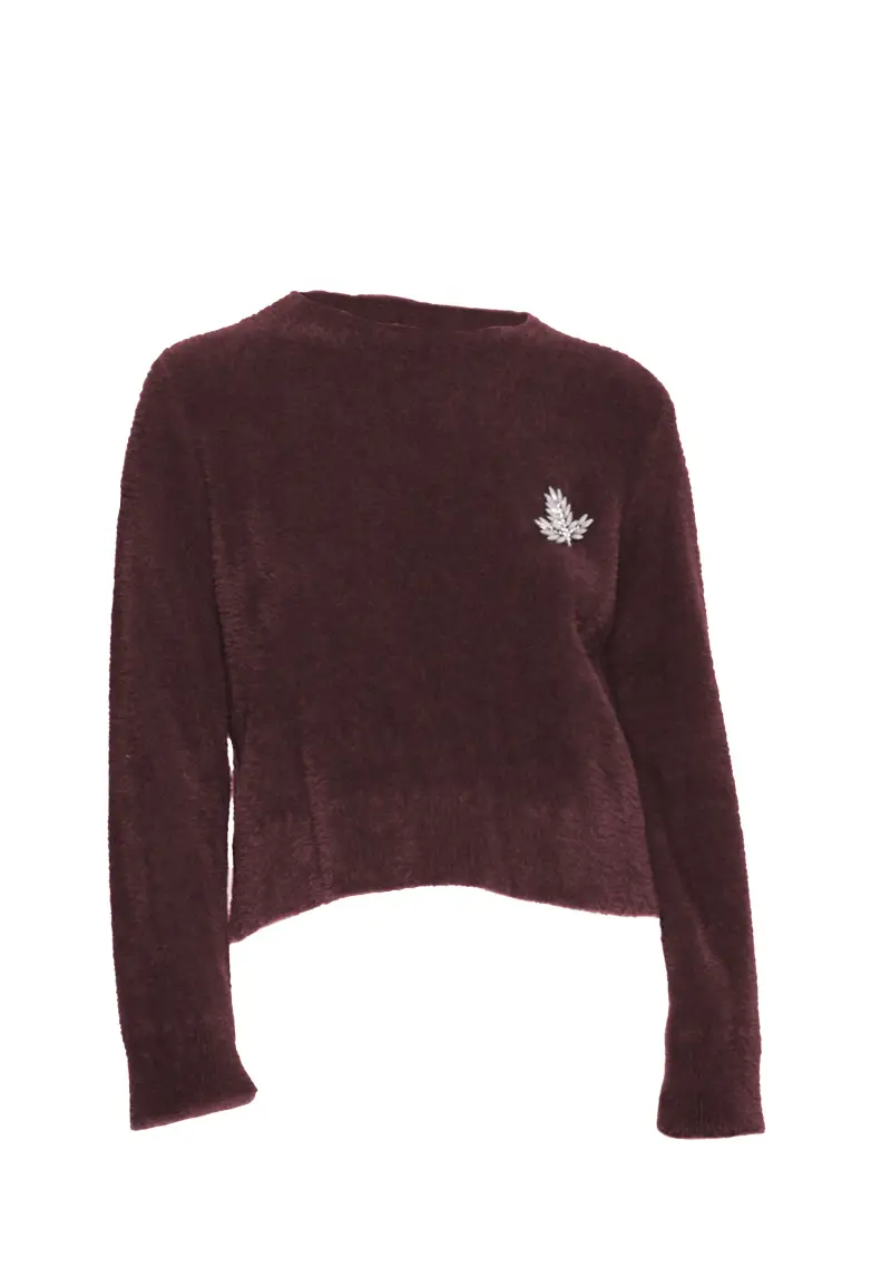 Kaos Maglione Donna Bordeaux in Eco-Fur con Spilla Gioiello
