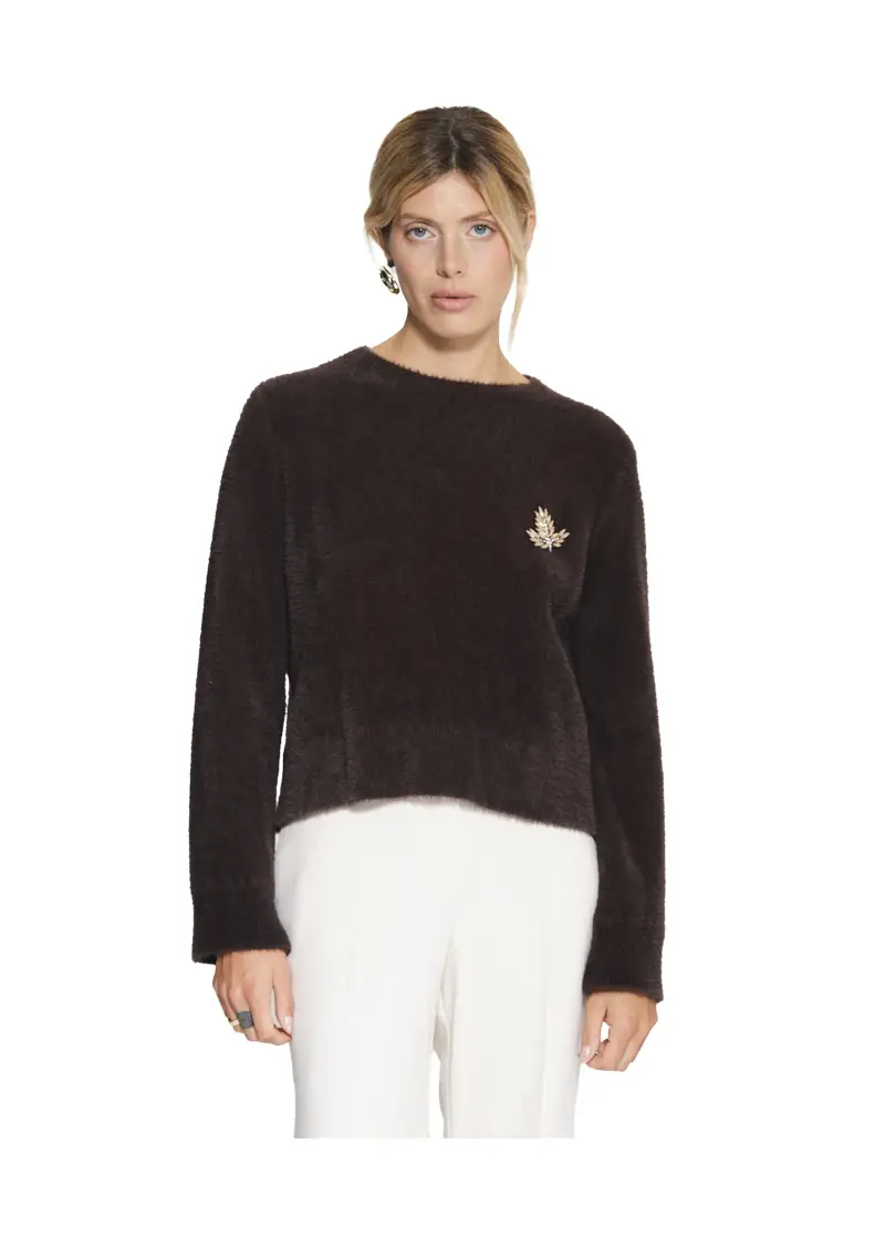 Kaos Maglione Donna Moro in Eco-Fur con Spilla Gioiello miniatura 3