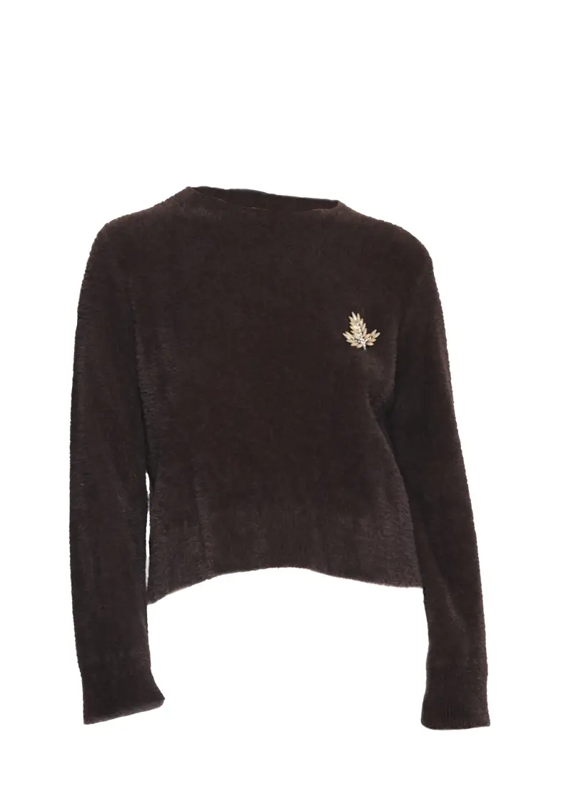 Kaos Maglione Donna Moro in Eco-Fur con Spilla Gioiello